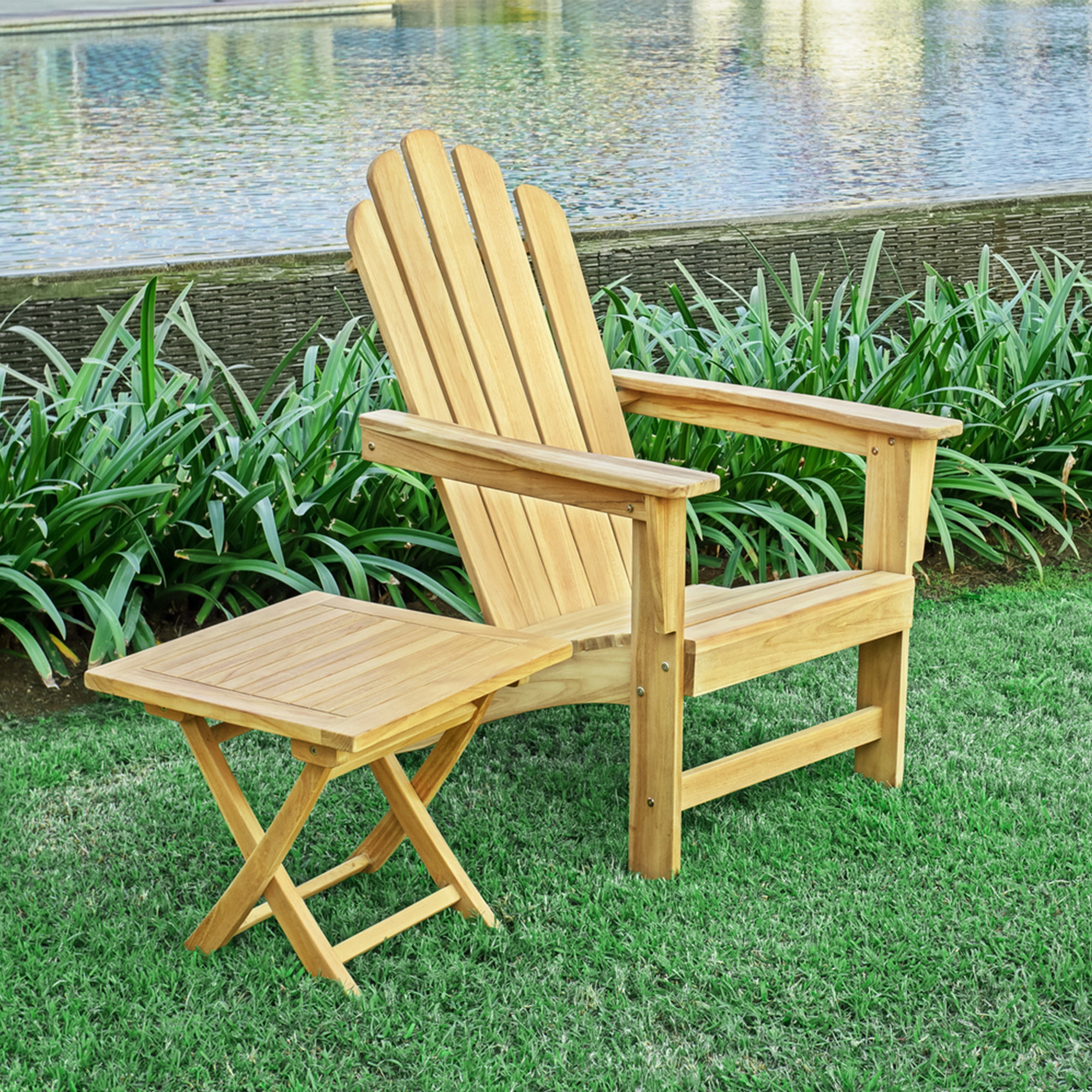 Beachcrest Home Teak Adirondack Chair with Table 2PCS | Wayfair