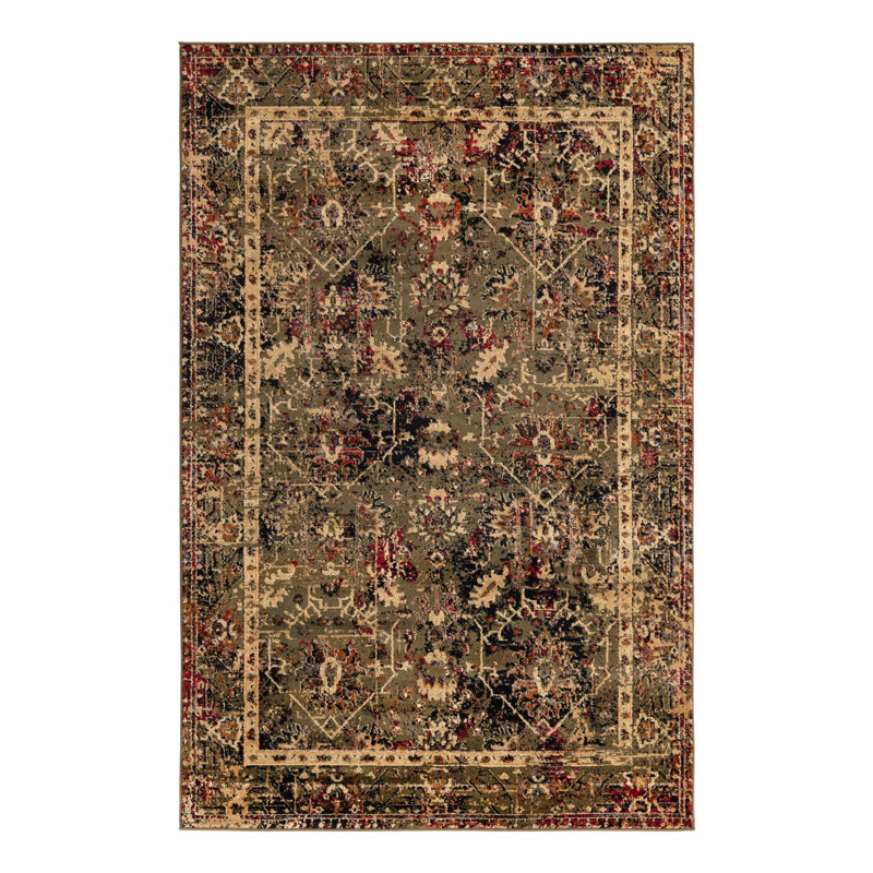 Tapis à motif géométrique vert / rouge / brun clair Alameda, Rectangle 5 pi 3 po x 8 pi