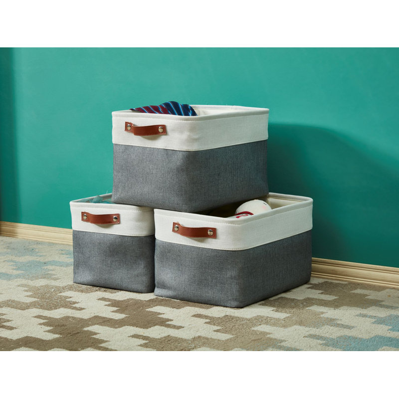 Foldable Fabric Storage Bin, Dark Gray/White, 3