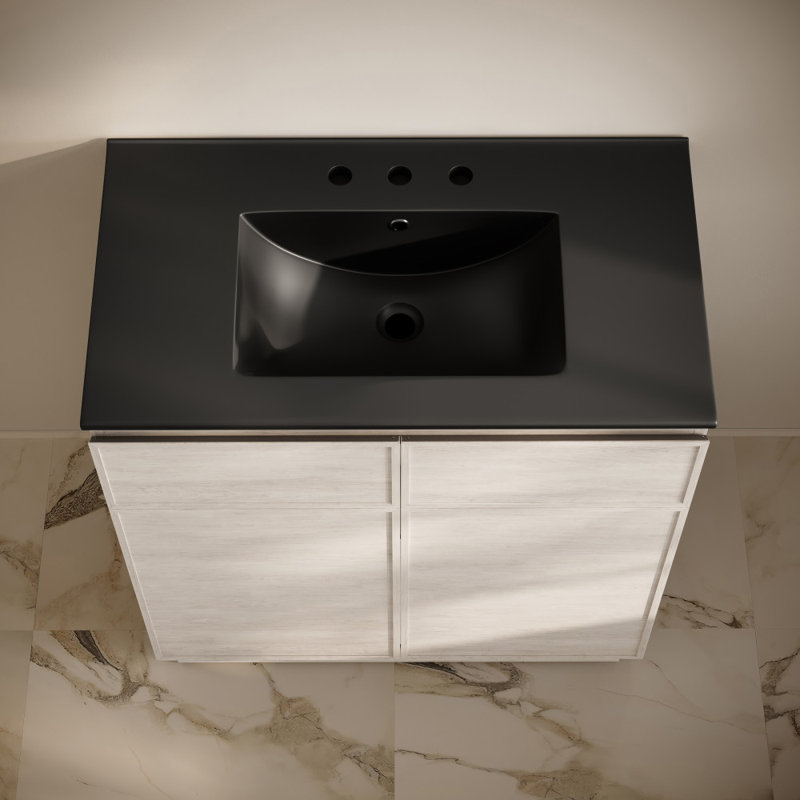 St. Tropez 36" Freestanding Bathroom Vanity With Sink Top, White, Black, 8" Centers
