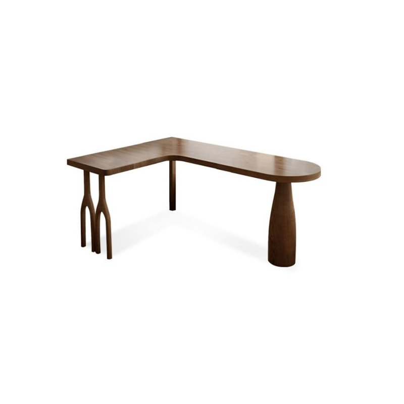 Nut-brown L-Shaped Solid Wood Writing desk, 29.53" H x 62.99" W x 47.24" D, Nut-brown 