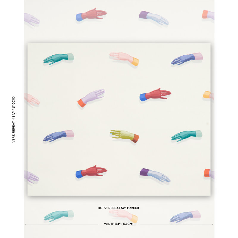 Papier peint Schumacher x Charlap Hyman & Herrero / Pilar Almon Manos, Rouge / bleu / ivoire