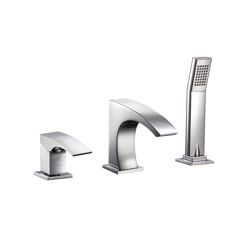 Garniture de robinet de baignoire romaine monocommande à fixation sur le comptoir avec inverseur et douchette, Chrome