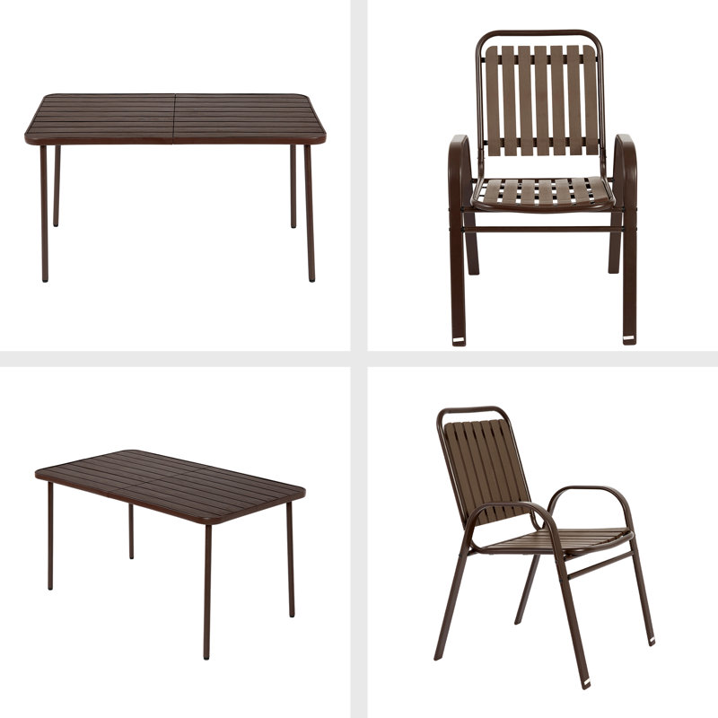 Ensemble de salle à manger 7 pièces pour patio, chaise en plastique et table en acier pour l'extérieur, chaises en plastique et table pour patio
