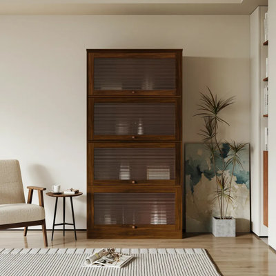 Bookcase Contemporary Closed Back Glass Doors Office Storage Cabinet Floor-To-Ceiling Low Cabinet Bookcase Against Wall Dustproof Bookshelf