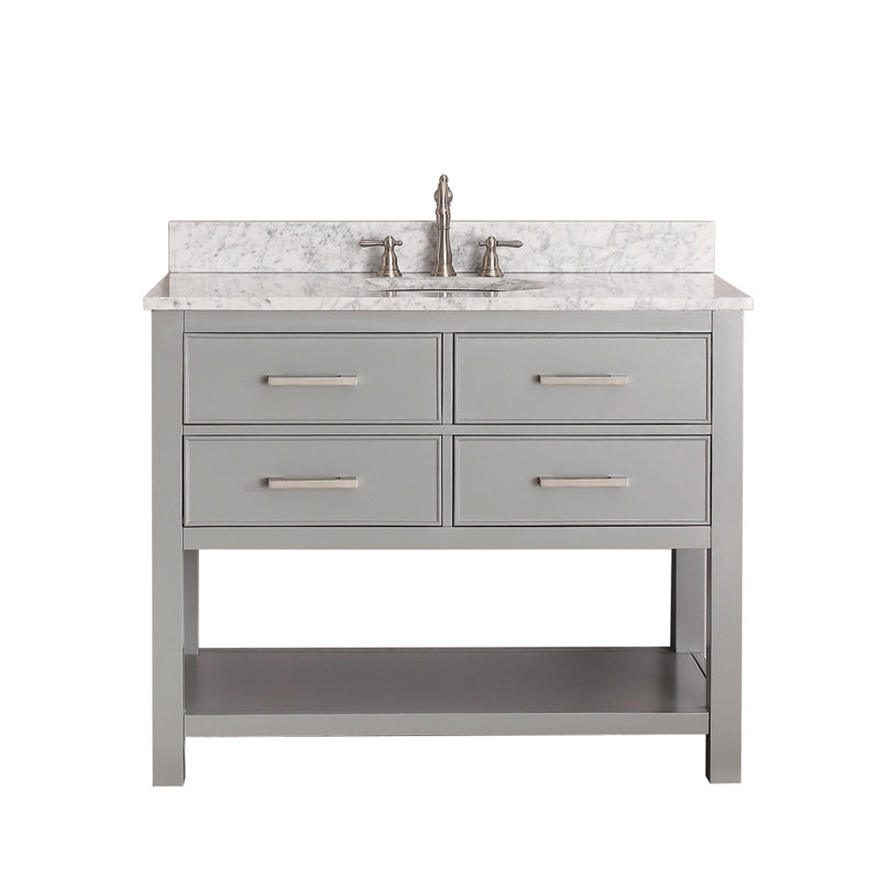 Brooks 43 in. Single Vanity, Carrera White Marble, Chilled Gray