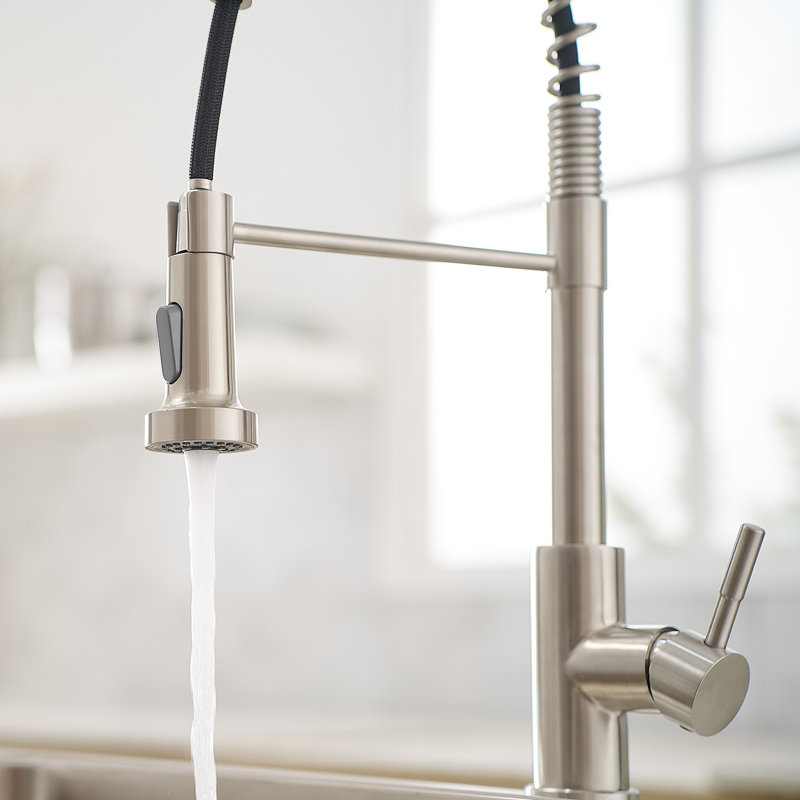 Robinet de cuisine commercial en nickel brossé - extractible, amélioré, résistant à la corrosion et aux empreintes digitales avec cartouche en céramique, débit d'eau stable, installation facile
