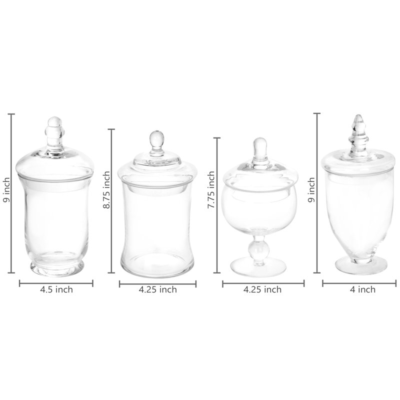 Ensemble de 4 pots d'apothicaire en verre transparent