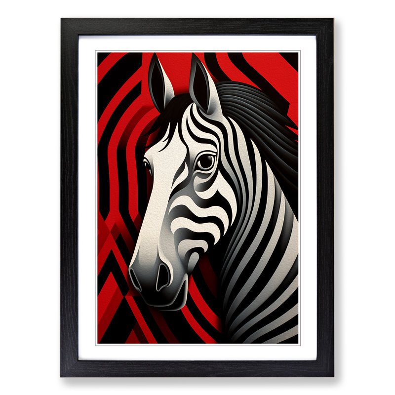 XYZ-FRM-V1223-1741 Zebra Op No.5 - Single Picture Frame Print on Wood, 64cm H x 46cm W x 2cm D, Black 