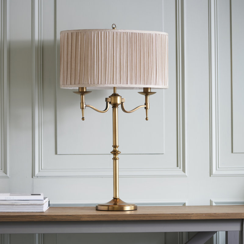 Emperador Metal Table Lamp, Antique Brass, Beige