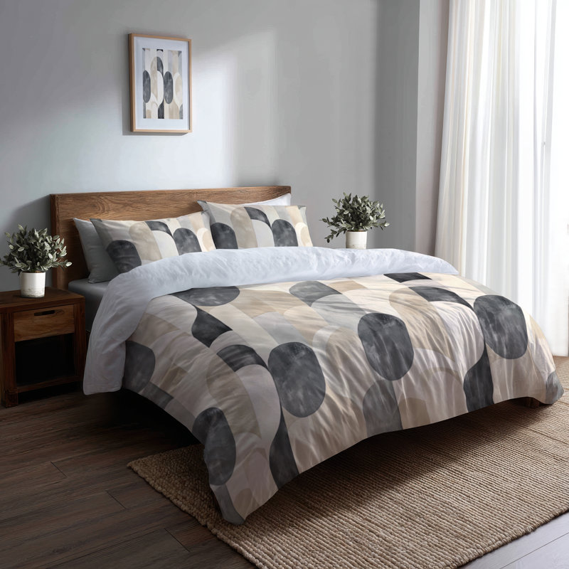 Ensemble de housse de couette à motif géométrique 3 pièces - Ensemble de literie et de coussins Modern Neuray Array