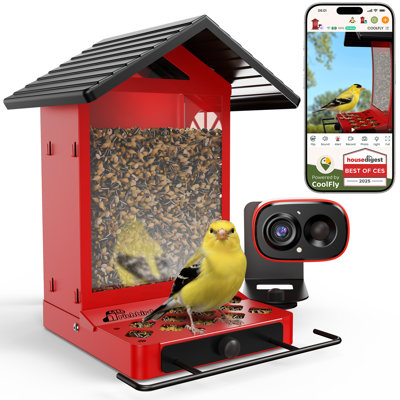Coolfly X Richbird All-Metal Smart Bird House With 2.5K HD Camera And Solar Power - Barn Red