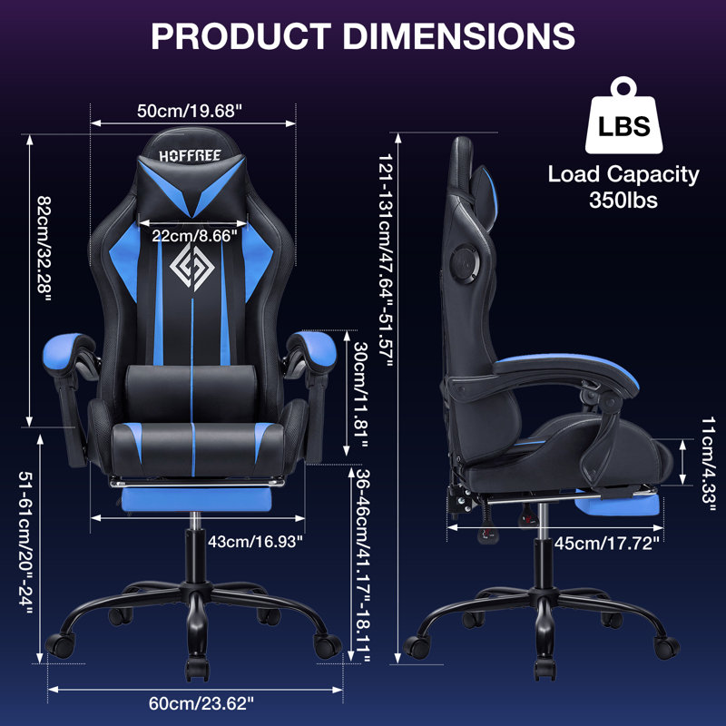 Fauteuil de jeu inclinable et ergonomique en cuir avec haut-parleurs intégrés et lumières DEL Hoffree, Bleu et noir