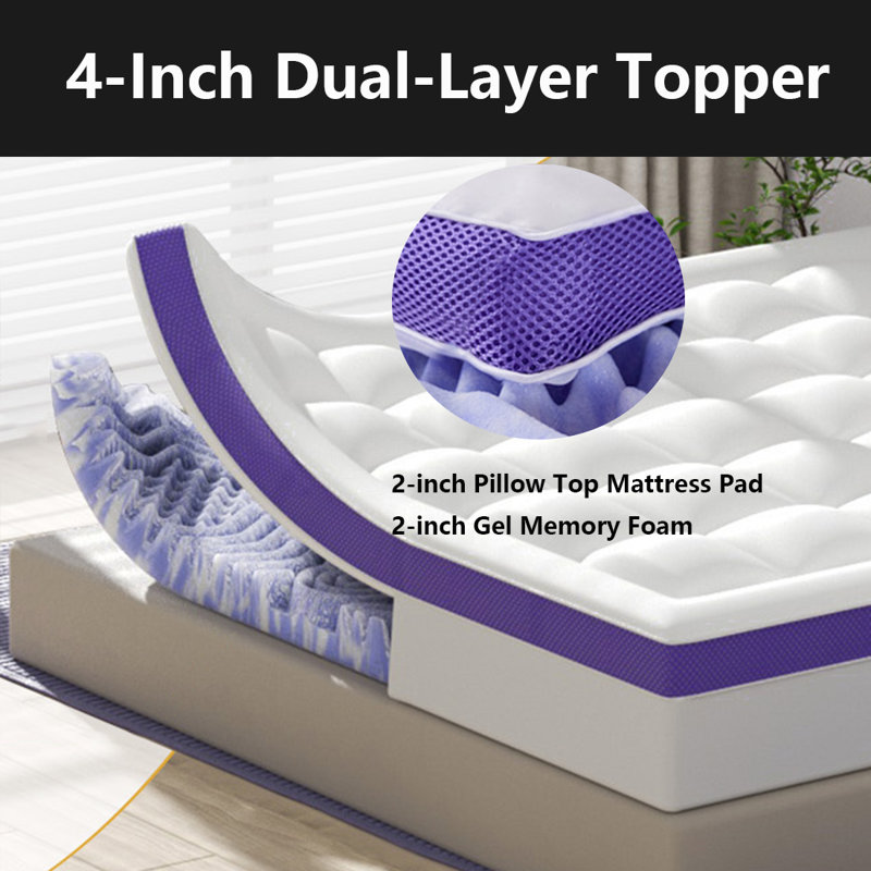 4 Inch Memory Foam Mattress Topper, 2 Inch Gel Memory Foam And 2 Inch Pillow Top Mattress Pad, Twin XL