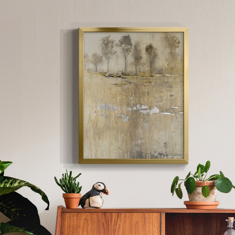 «Cloake In Mist I» - Toile encadrée de qualité supérieure - prête à être accrochée, Toile avec cadre doré