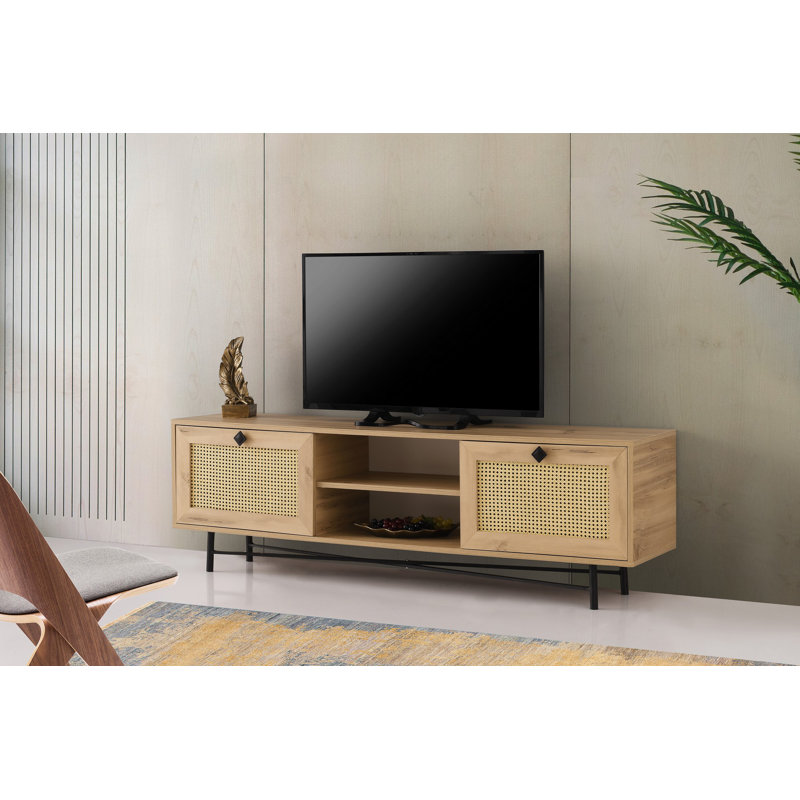 Meuble télé élégant, finition chêne et noir, 70,9 po x 23,6 po x 15,7 po | 100% panneau de particules enduit de mélamine, 0,7 po d'épaisseur | Plusieurs tablettes, à fixation murale, parfaites pour les décors bohémiens, industriels et rustiques