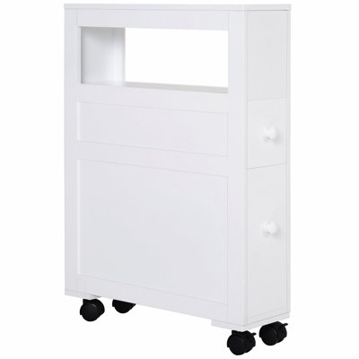 Wood Rolling Narrow Bathroom Side Storage Cabinet