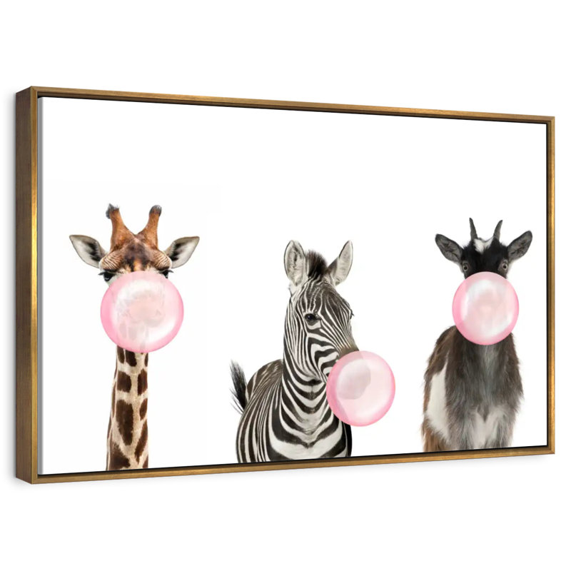 Animaux de safari Bubble Gum, 46 po x 31 po, Cadre flottant doré
