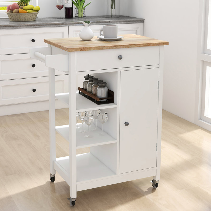 Chariot roulant pour îlot de cuisine avec support en bois d'hévéa