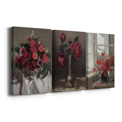 Vintage Floral Print CCLXII  -Custom Wrapped Gallery Canvas - 3 Pieces