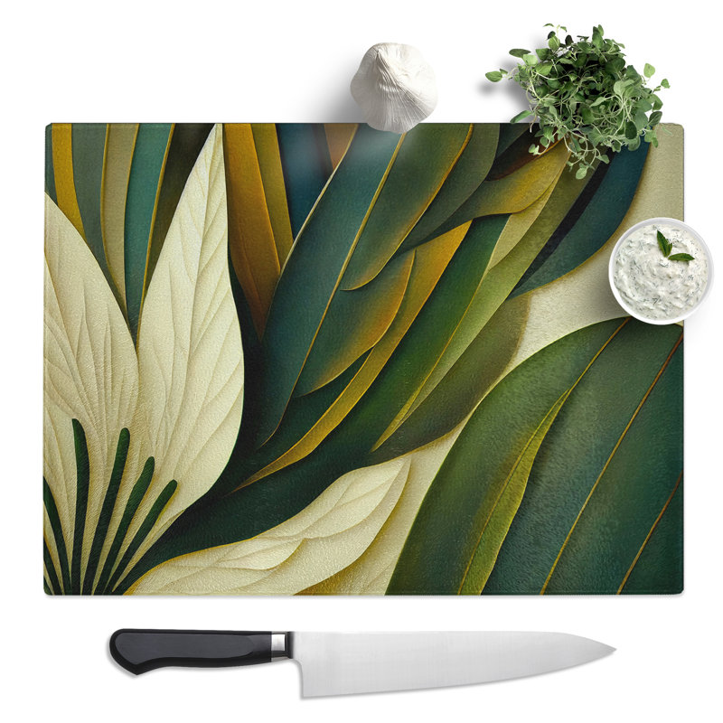 Art Deco Plant Leaf  Glass Chopping Board