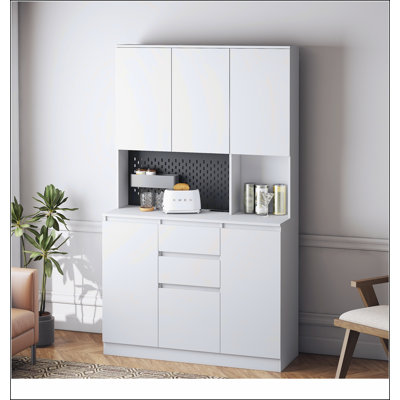 74" Kitchen Pantry Cabinet with Charging Station,Freestanding Buffet Cupboards Sideboard with Drawer,Modern Pantry Cabinet with Microwave Stand for Kitchen,Living Room,Dinning Room