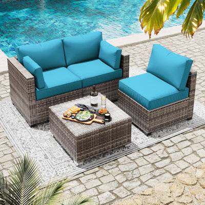 Outdoor 8-Piece 4" Replacement Cushion Set – 3 Seat Cushions, 3 Backrests, 2 Corner Cushions – Cushion Set Only