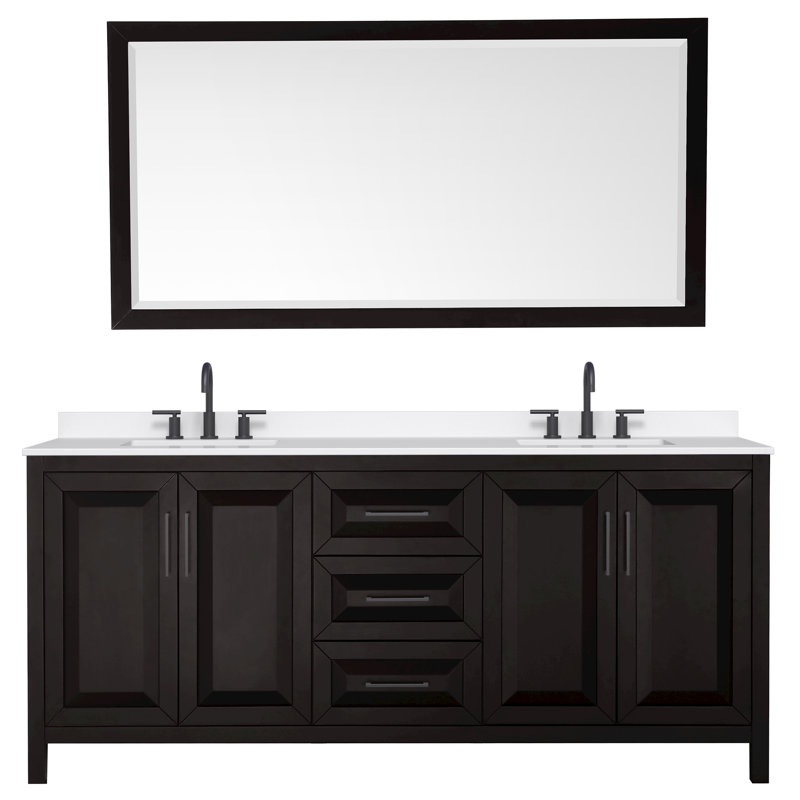 Daria 80'' W Vanity, Matte Black, Brown, White Quartz