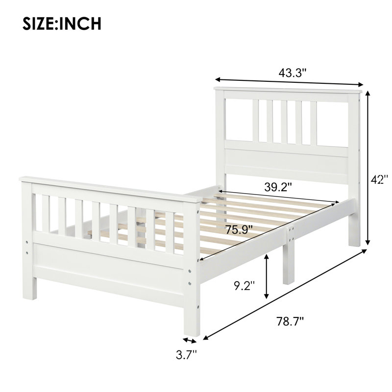 Wood Platform Bed With Headboard And Footboard Stylish Design Solid Construction Fast Assembly, Twin, White