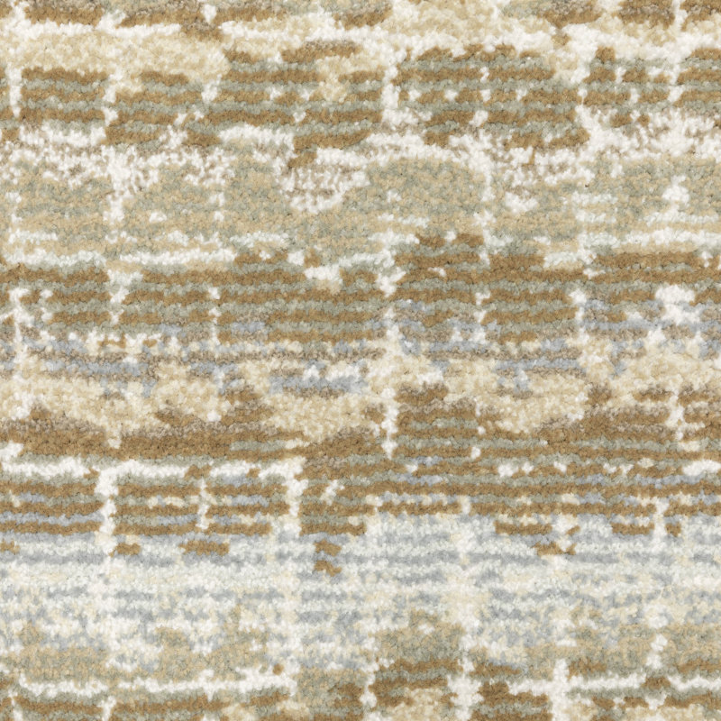 Tapis de couloir abstrait 2 pi x 10 pi gris, brun clair et ivoire tissé à la machine