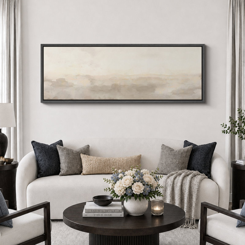 Minimal Landscape "Muted Abstract Calm & Serene Artwork, Neutral Simple Wall Pictures, Extra Large Framed Canvas Giclee Print Wall Art"
