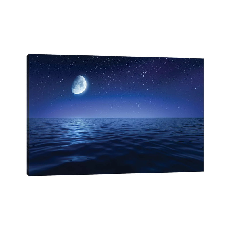 Tranquil Seas Against Rising Moon In A Starry Sky, Crete, Greece by Evgeny Kuklev - Wrapped Canvas Print