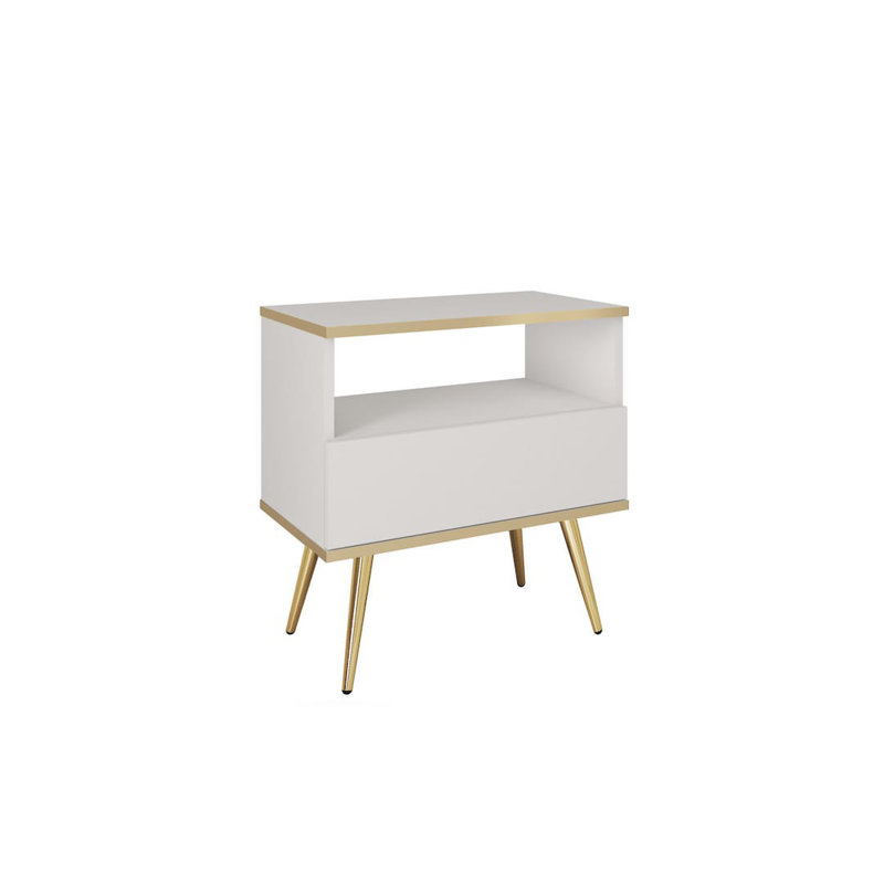 Oro 54cm W Manufactured Wood Bedside Table, White