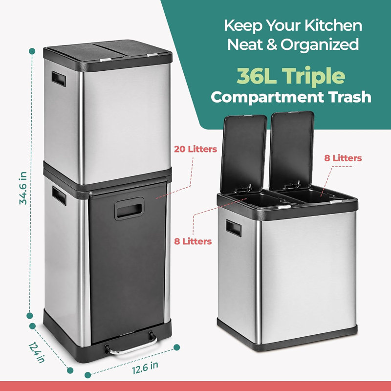 Poubelle à trois compartiments HOLDN’ STORAGE 36L, 36 L