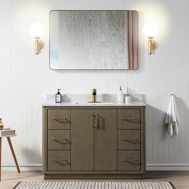 Ensemble de meuble-lavabo simple 48 po avec comptoir en quartz, Gris