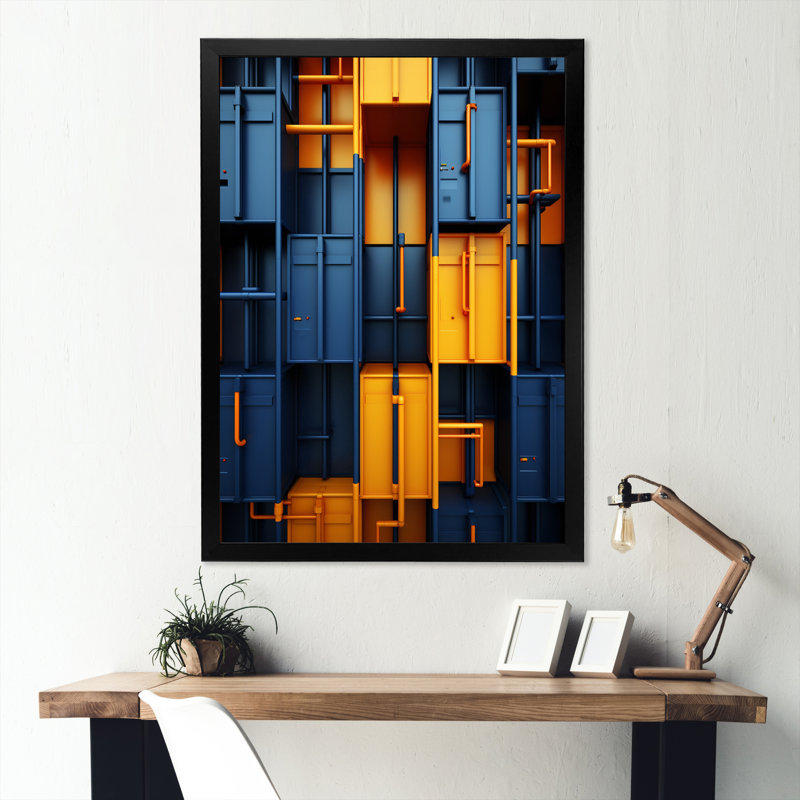Collage industriel symétrique I de Lerlene - reproduction sur toile, Cadre simple noir, H 20 po x l 12 po x P 1 po