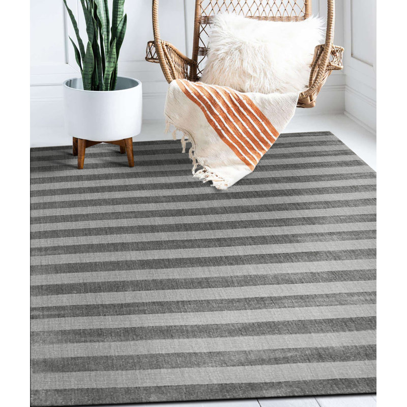 Tapis contemporain bleu fait à la main, Rectangle de 10 pi x 14 pi