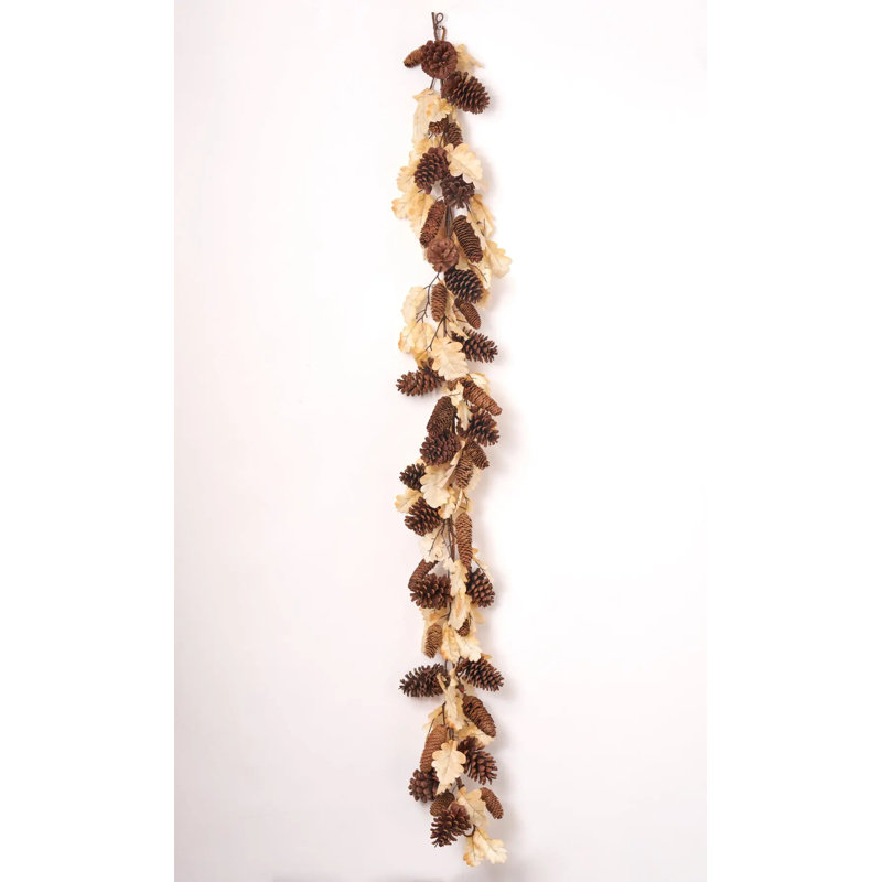 Guirlande de cheminée d'automne en feuilles de chêne beiges et pommes de pin, chemin de table pour l'Action de grâce - 3,65 m