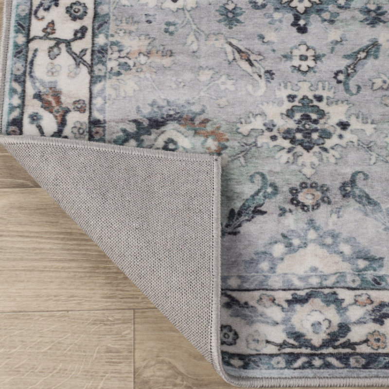 Flara Vintage Floral Border Washable 100% Nylon Indoor Area Rug, Runner 2'7" x 6'