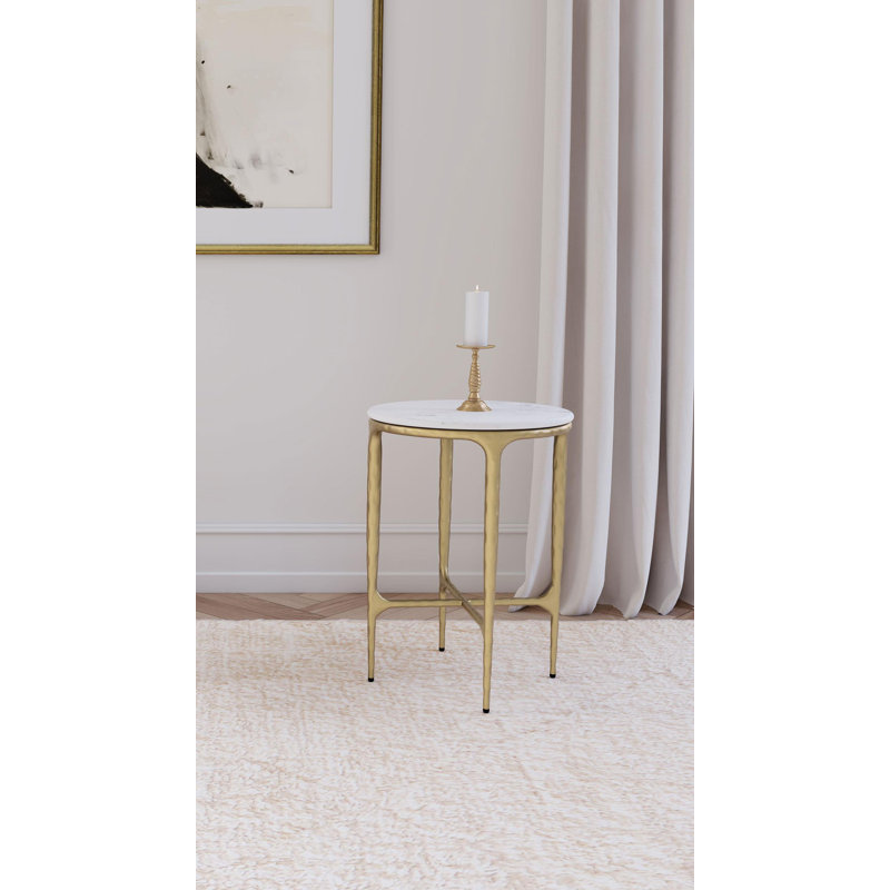 Stylish TIsch Round Marble Top Side Table White and Gold