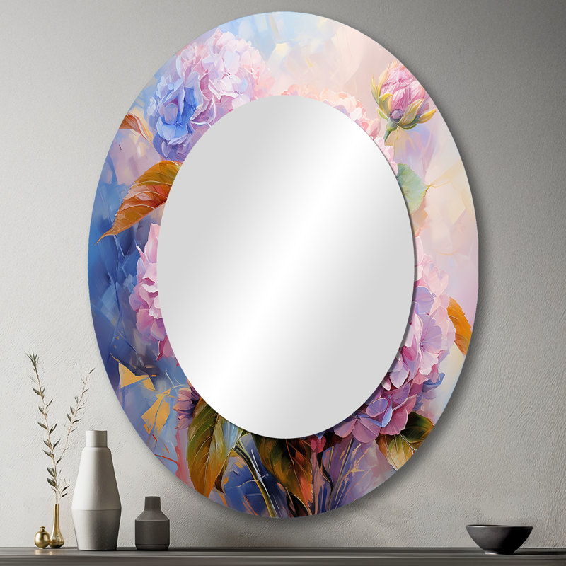 Delicate Hydrangea Bouquet Tender Pastel V - Pink Oval Wall Mirror Decor, 43" x 33"