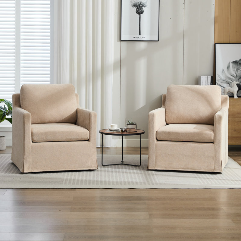 Slipcovered Swivel Accent Chair (Set of 2), Wheat Polyester