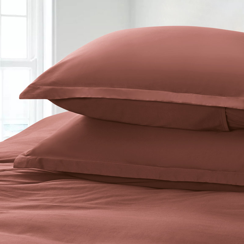 400TC Long Staple Cotton Sateen Weave Duvet Cover Set, Twin Duvet Cover + Queen Sham, Clay