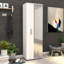 Armoire à chaussures moderne avec porte miroir, blanc, 23,6 po x 73,6 po x 13,8 po | 100% panneau de particules enduit de mélamine, épaisseur: 0,6 pouce | Conception murale, nombreuses tablettes pour le rangement organisé-1966022424