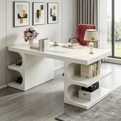 62" Executive Desk, Modern Computer Desk With Storage Shelves For Home Office