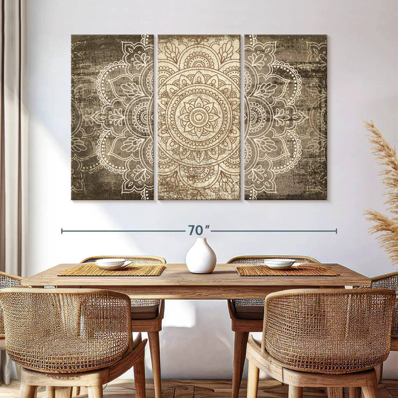 Ensemble de 3 pièces mandala sur toile, H 14 po x l 23 po x P 1 po
