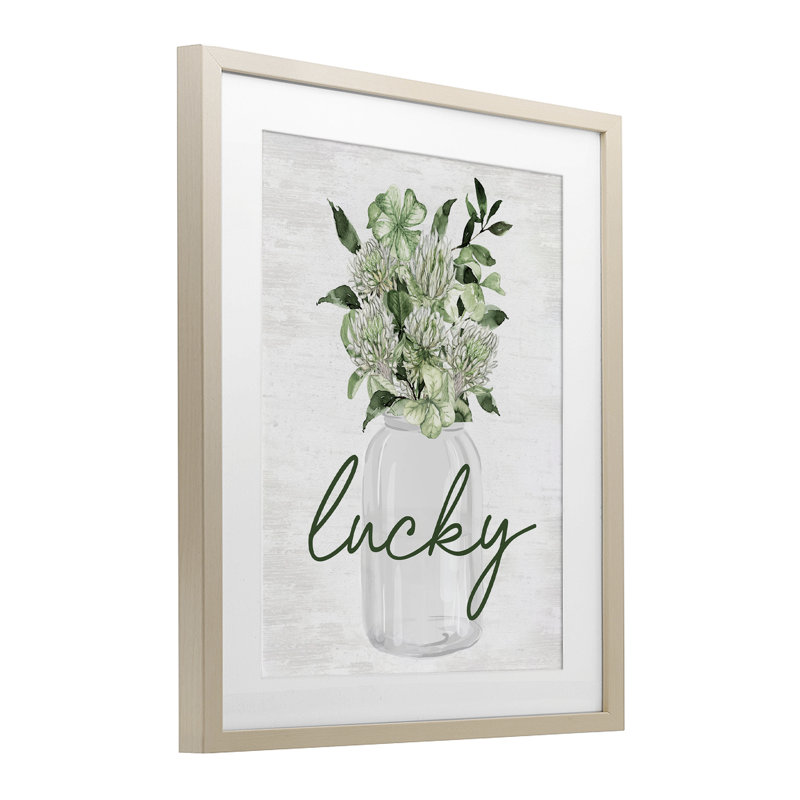 «Lucky Spring Botanicals», reproduction sous verre encadrée, design par lettré et doublé, H 16 po x l 13 po, Brun