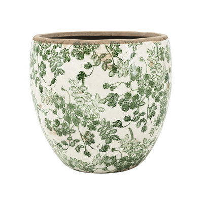 Ensemble de 4 vases en céramique 5,1 x 5,1 x 4,5 po avec motifs floraux de style rétro, silhouette arrondie, bordure non émaillée, motif sur fond blanc vieilli pour des vases à décor traditionnel, forme, bord, accents