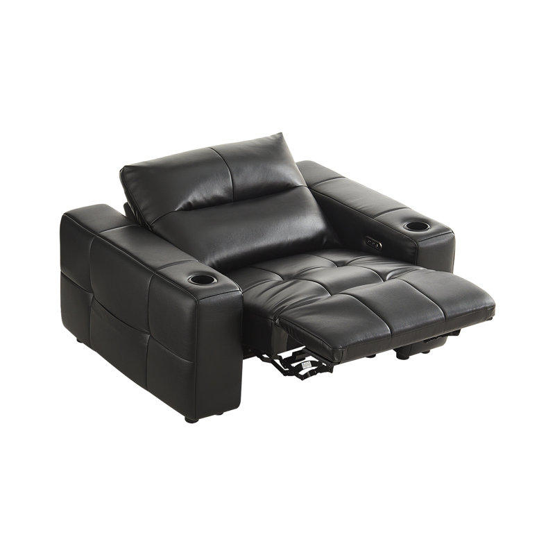 Fauteuil inclinable électrique sans gravité en cuir véritable noir, Noir