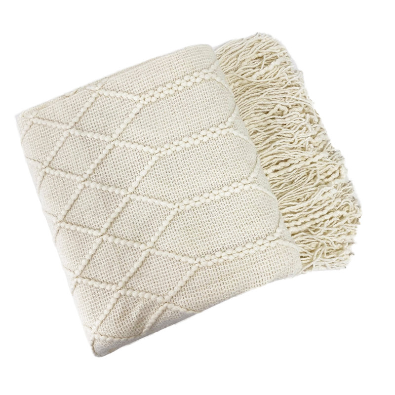 Irregular Rhombus Knitted Throw Blanket, Ivory